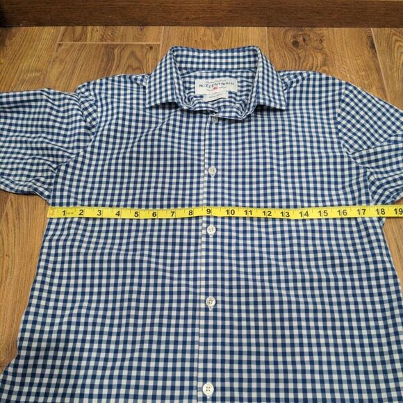 Mizzen+Main Mens Button Down Leeward Trim Fit LS Shirt Size M Blue Check Casual - Picture 6 of 8